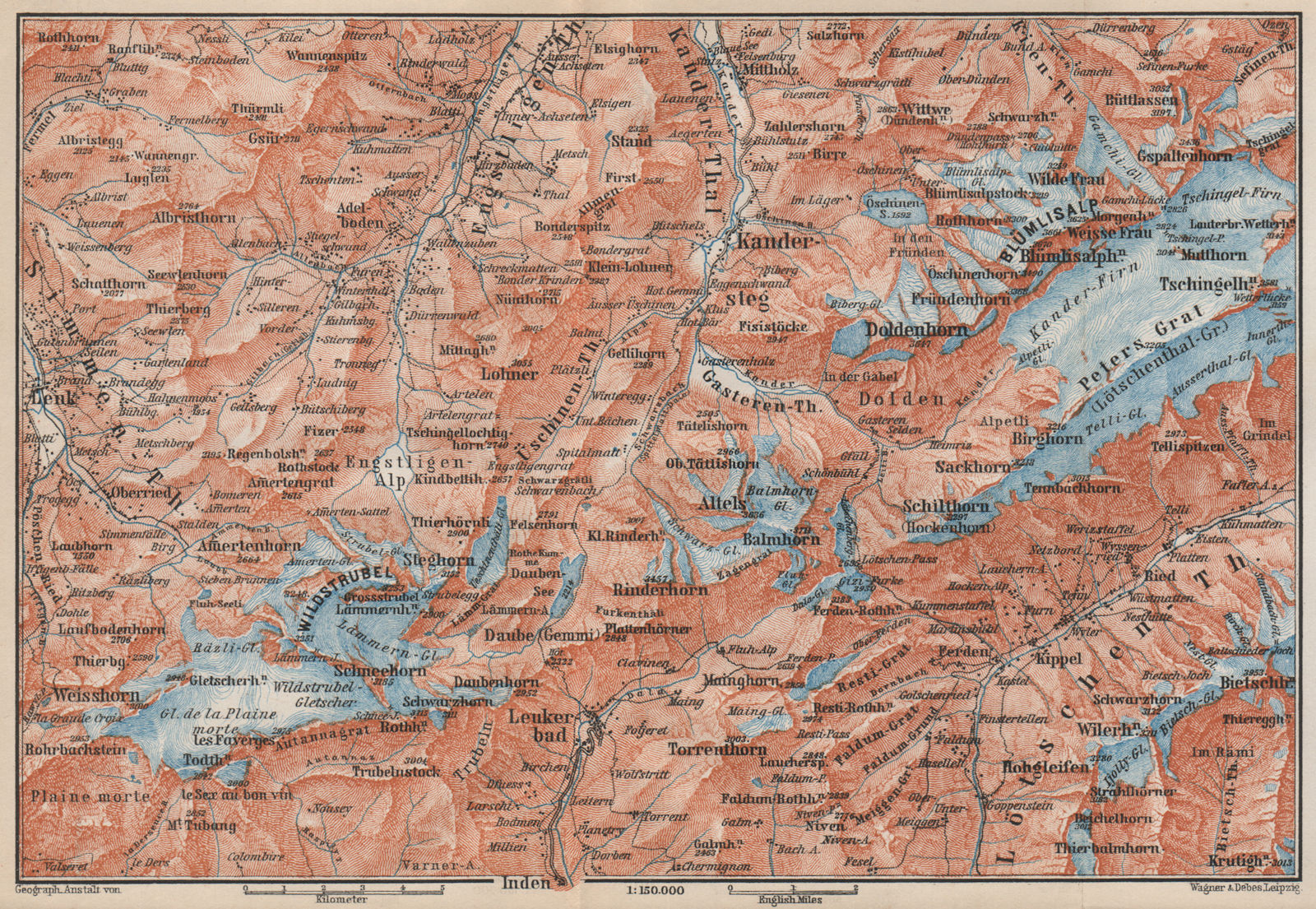 KANDERSTEG area.Blumisalp Adelboden Wildstrubel Rinderhorn Torrenthorn 1889 map